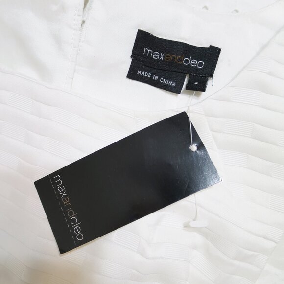 NWT Max and Cleo White Sleeveless Geometric Jacquard Satin A-Line Dress 6 - Picture 13 of 16